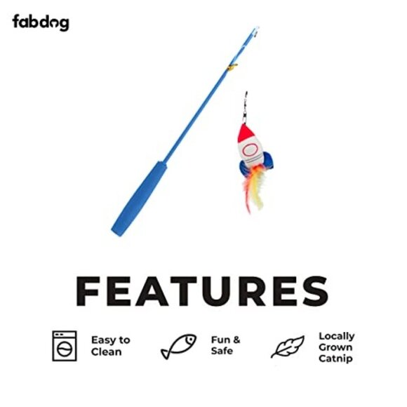 Fabdog Outer‎ Space Cat Toy Teaser Wand With Rocket Design - Picture 3 of 4